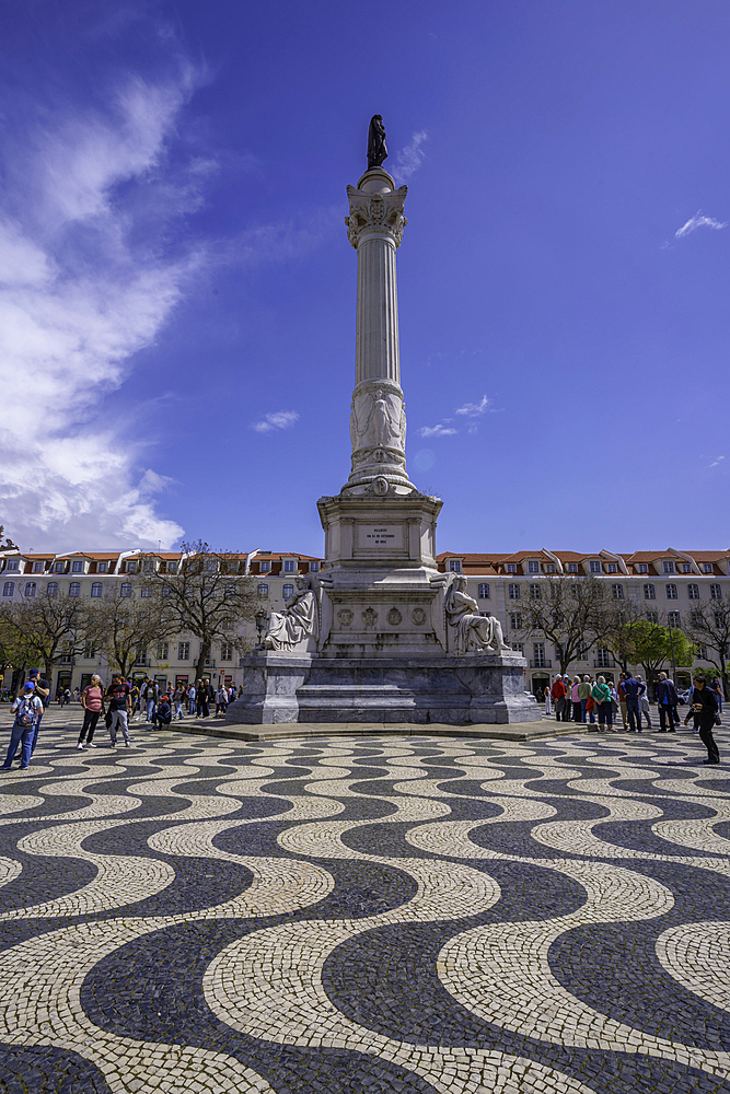 View of Column King Pedro IV in Praca do Rossio in Lisbon city centre, Lisbon, Portugal, Europe