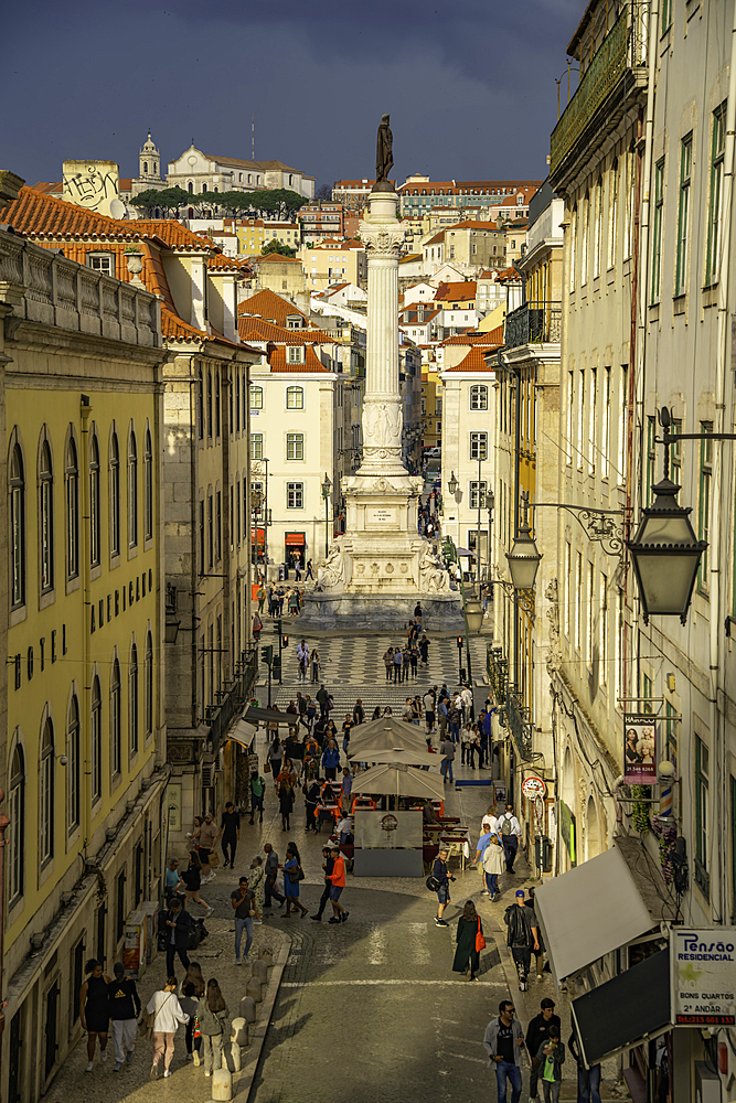 View of Column King Pedro IV in Praca do Rossio in Lisbon city centre, Lisbon, Portugal, Europe