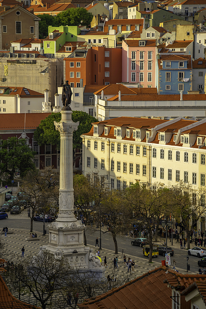 View of city from Carmo Archaeological Museum during golden hour, Lisbon, Portugal, Europe