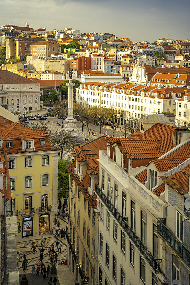 View of city from Carmo Archaeological Museum during golden hour, Lisbon, Portugal, Europe