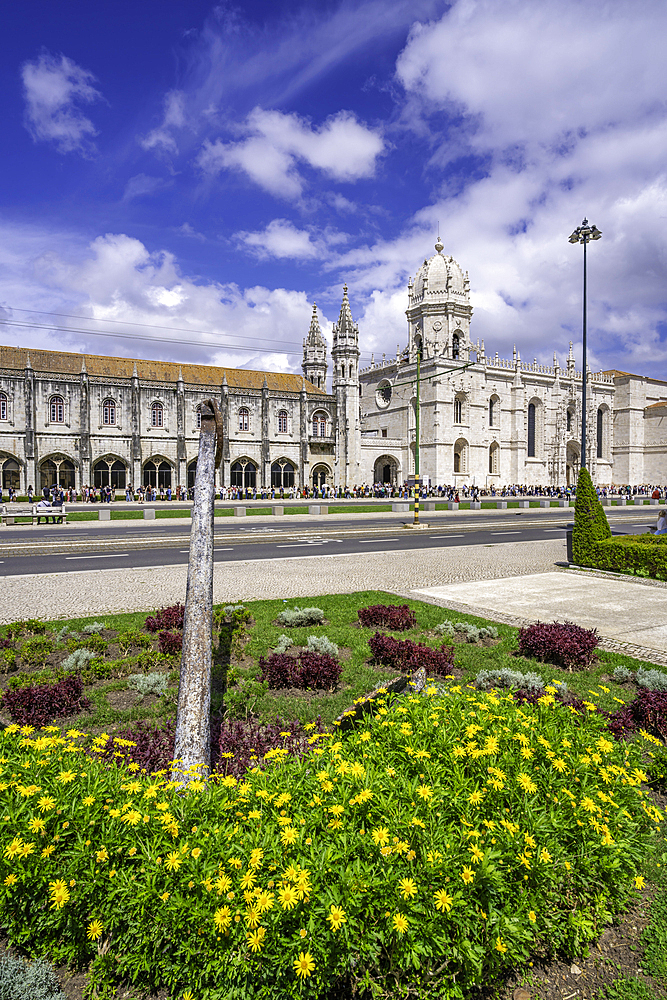 View of Jerónimos Monastery (Monastery of the Hieronymites) on a sunny day, Lisbon, Portugal, Europe