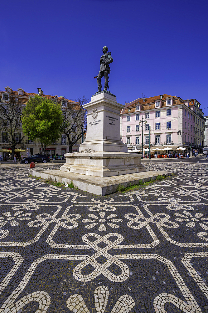 View of Duke of Terceira statue in PC Duque da Terceira on a sunny day, Lisbon, Portugal, Europe