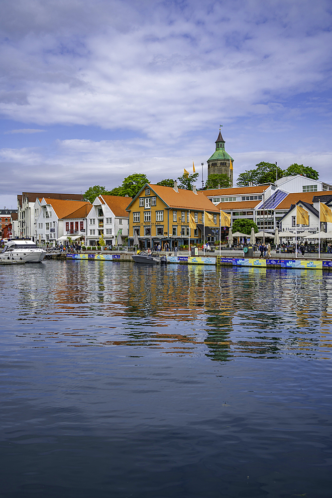 View of reflections in harbour and Stavanger skyline during daytime, Stavanger, Norway