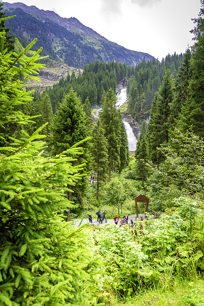 View of Krimml Waterfalls during summer, Krimml Waterfalls, Hohe Tauern National Park, Salzburger Land, Austria, Europe