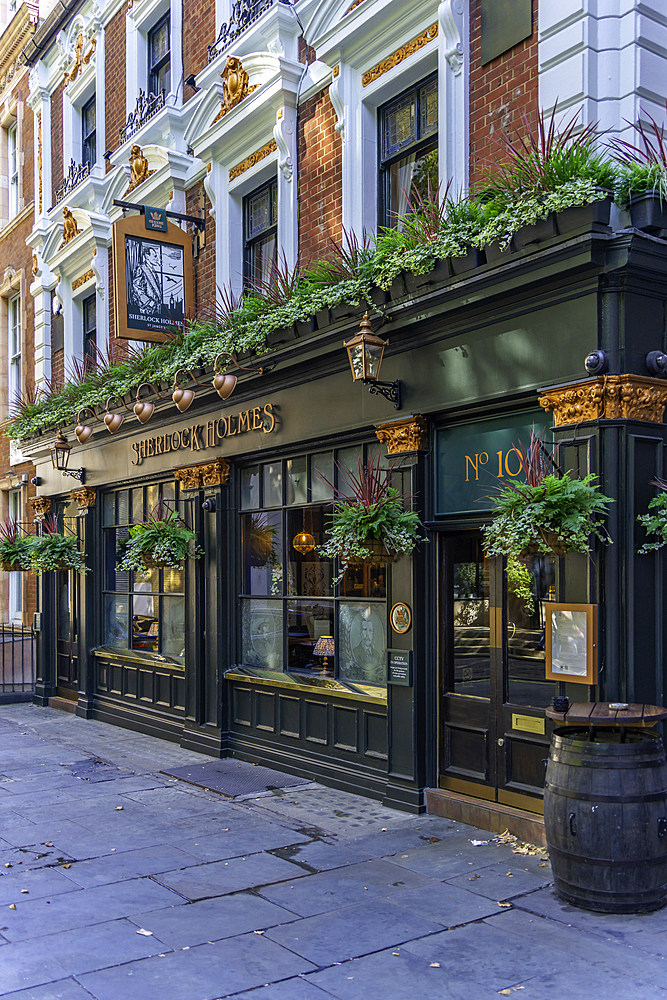 View of Sherlock Holmes traditional public house during summer, Westminster, London, England, United Kingdom, Europe