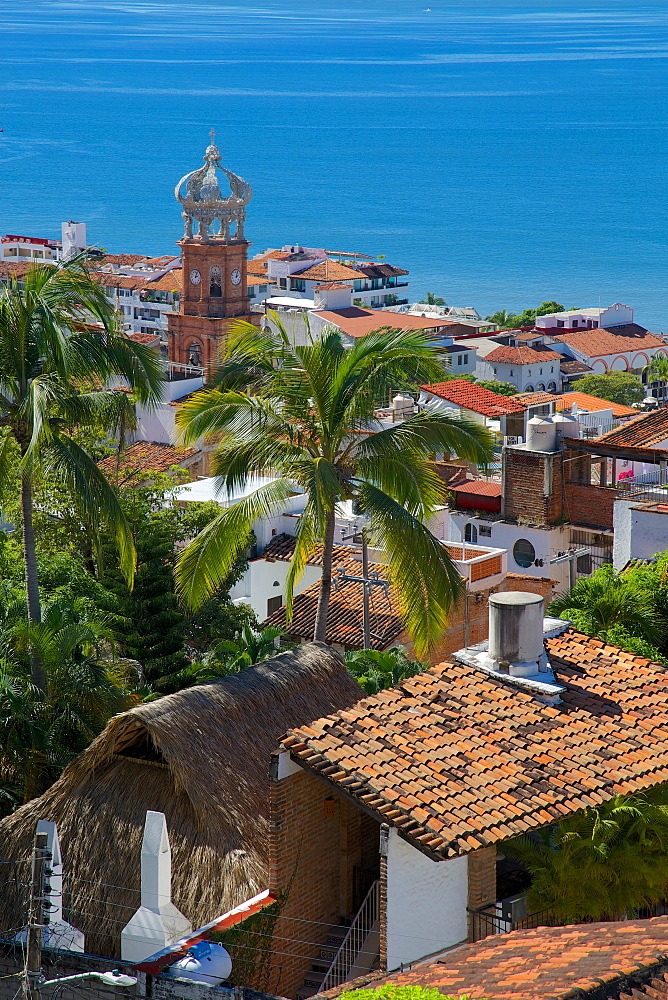 View of Downtown and Parroquia de Guadalupe (Church of Our Lady of Guadalupe), Puerto Vallarta, Jalisco, Mexico, North America