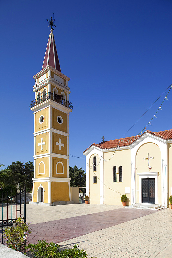 Church tower, Argassi, Zante, Ionian Islands, Greek Islands, Greece, Europe