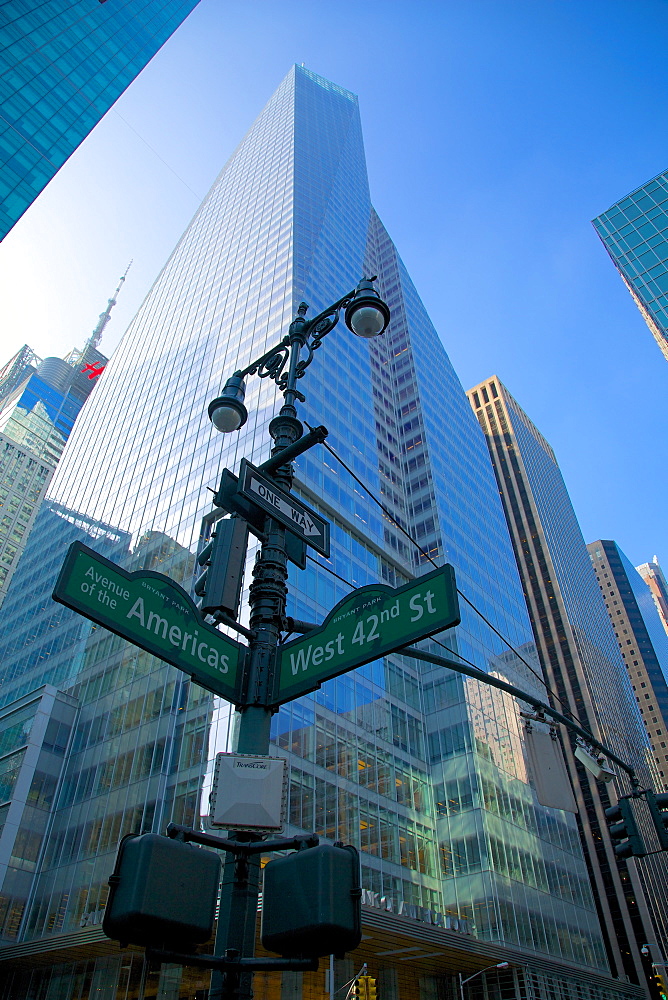 Avenue of the Americas and West 42nd Street signs, New York, United States of America, North America