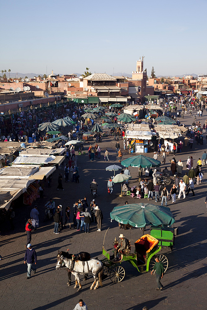 View over market, Place Jemaa El Fna, Marrakesh, Morocco, North Africa, Africa