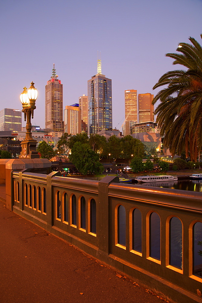 City skyline from Princes Bridge at dusk, Melbourne, Victoria, Australia, Pacific