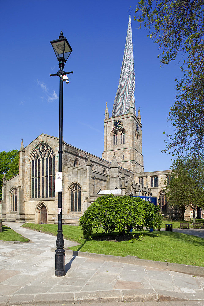 The crooked spire of St. Mary and All Saints Church, Chesterfield, Derbyshire, England, United Kingdom, Europe