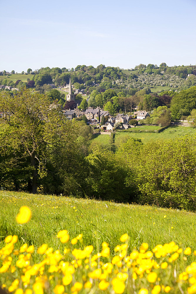 View over village and church, Ashover, Derbyshire, England, United Kingdom, Europe