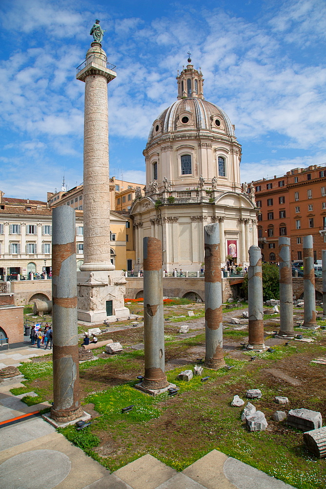 Trajan's Column and Forum, Dome of St. Maria di Loreto, UNESCO World Heritage Site, Rome, Lazio, Italy, Europe