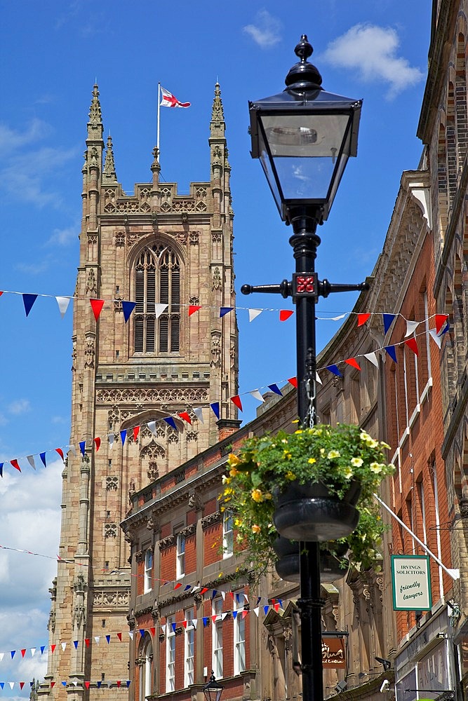 Cathedral and lamp post, Derby, Derbyshire, England, United Kingdom, Europe