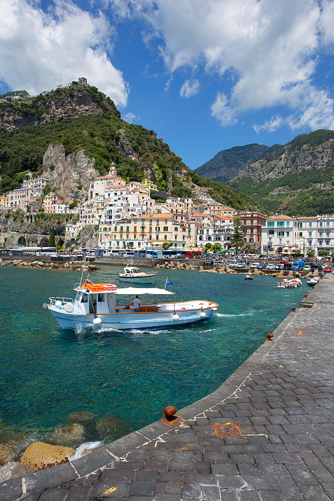 Amalfi from Harbour, Amalfi, Costiera Amalfitana (Amalfi Coast), UNESCO World Heritage Site, Campania, Italy, Europe