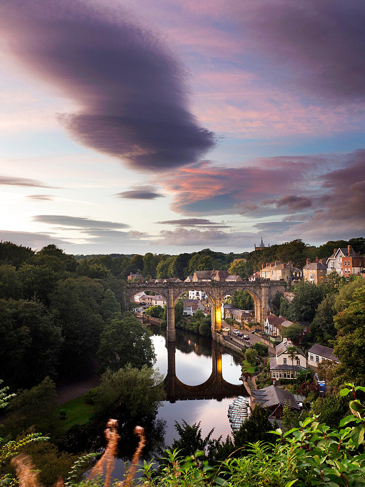 Knaresborough Viaduct at sunset, Knaresborough, Yorkshire, England, United Kingdom, Europe