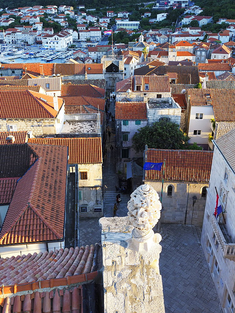 The Old Town from St. Marks Cathedral Tower, Korcula Town, Croatia, Europe