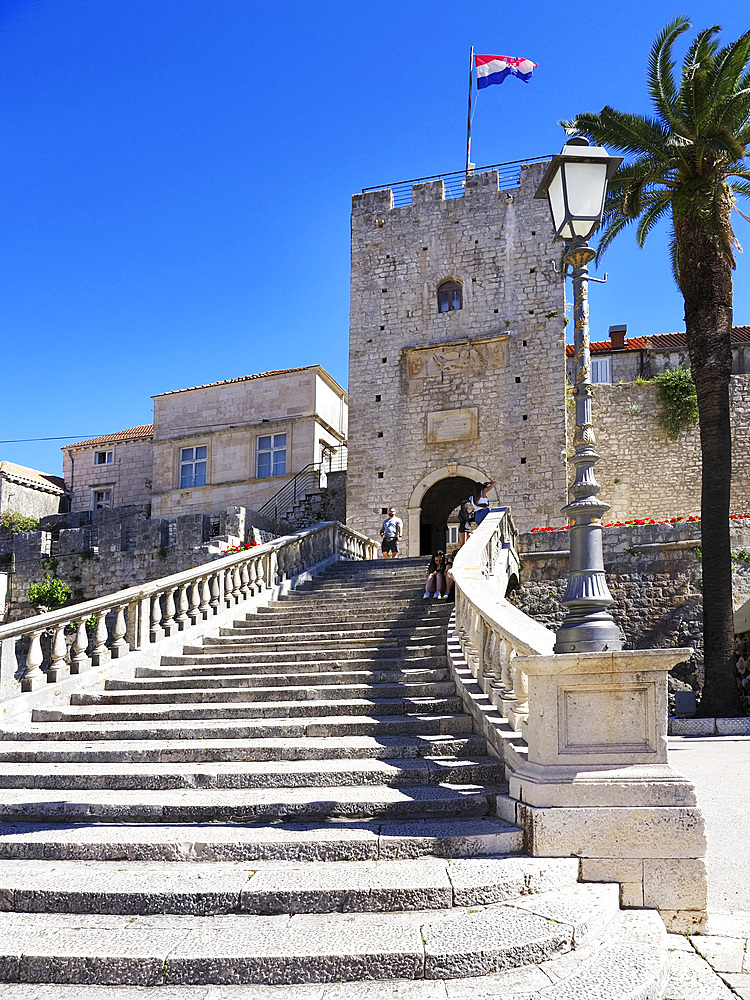 Land Gate and Steps, Korcula Town, Croatia, Europe