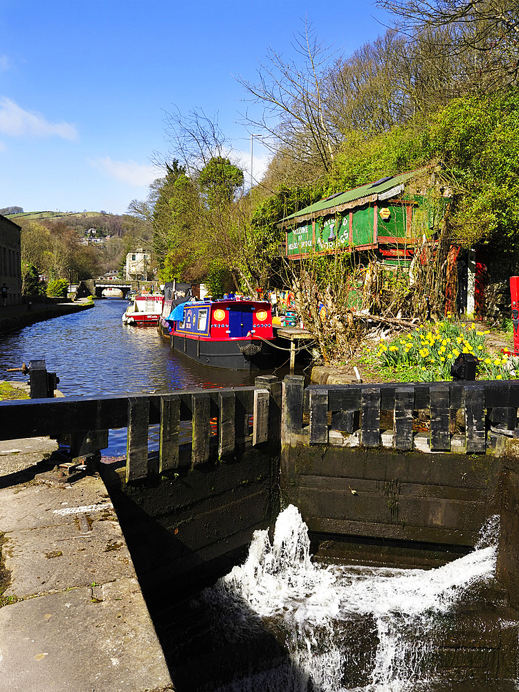 May Royd Lock and Moorings on the Rochdale Canal at Hebden Bridge