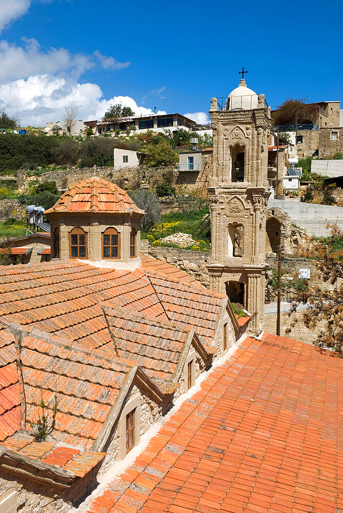 View over church and village, Tochni, Cyprus, Europe