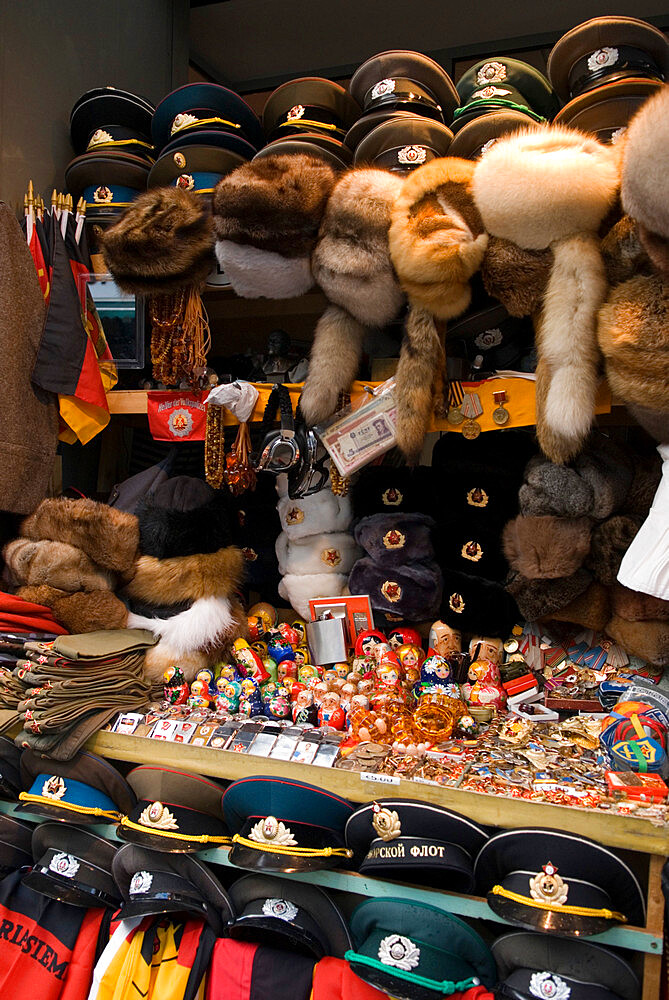 Souvenir stall by Check point Charlie, Berlin, Germany, Europe