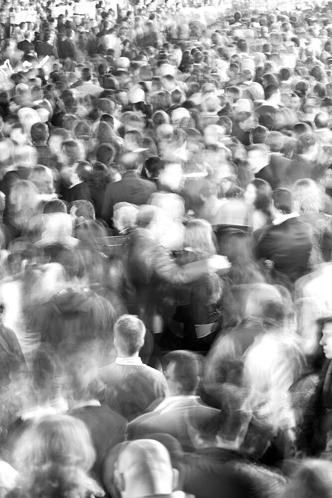 Motion blurred crowd of people, Seville, Andalucia, Spain, Europe