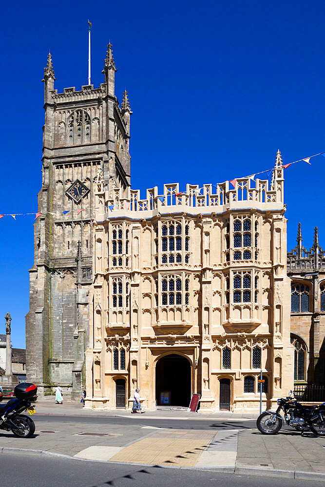 Church of St. John the Baptist and 15th century south porch, Cirencester, Gloucestershire, England, United Kingdom, Europe