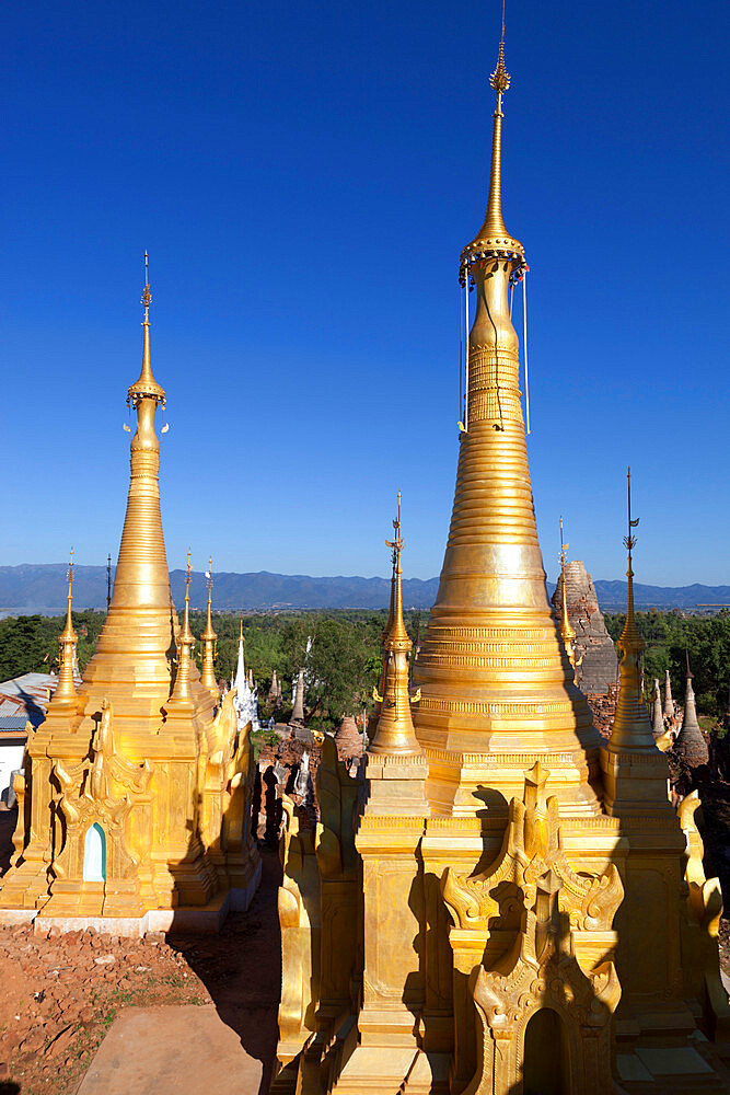 Shwe Inn Thein Pagoda, containing 1054 17th and 18th century Zedi, Inle Lake, Shan State, Myanmar (Burma), Asia