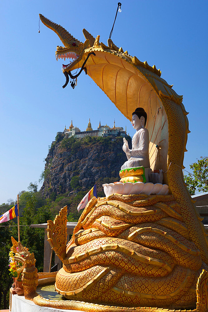 Buddha statue beneath Mount Popa Temple, Mount Popa, near Bagan, Central Myanmar, Myanmar (Burma), Asia