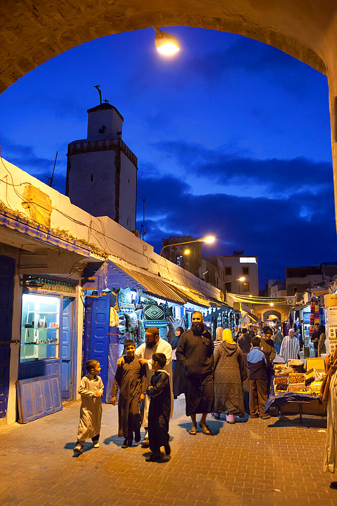 The souk in the Medina at night, UNESCO World Heritage Site, Essaouira, Atlantic coast, Morocco, North Africa, Africa