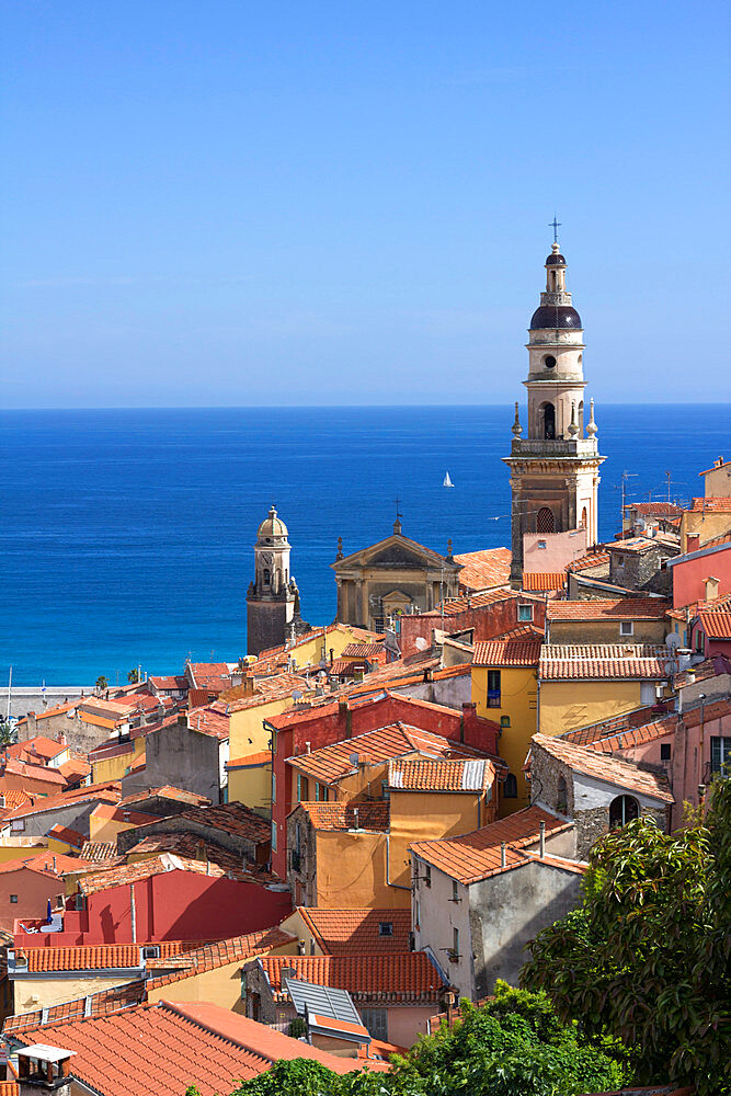 View over old town and port, Menton, Provence-Alpes-Cote d'Azur, Provence, France, Mediterranean, Europe