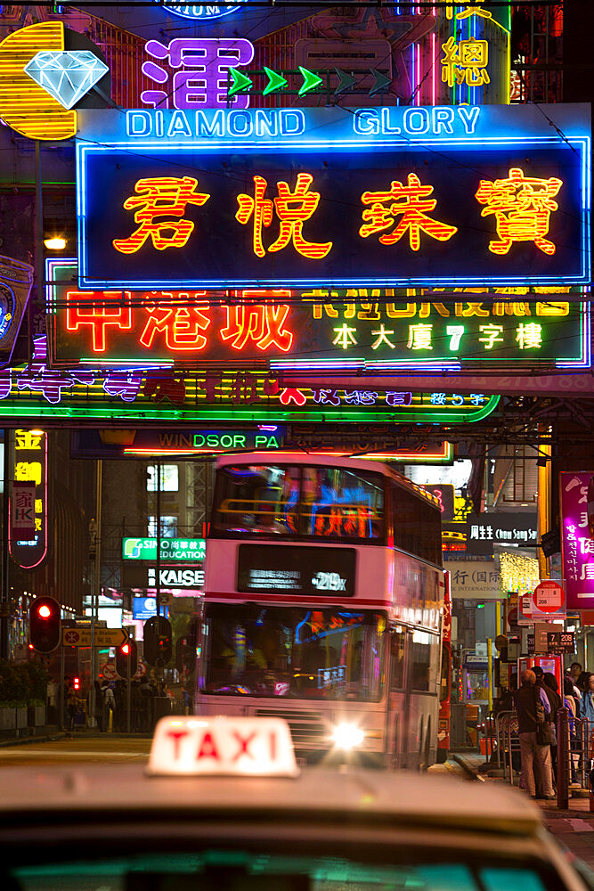 Neon signs, Nathan Road, Kowloon, Hong Kong, China, Asia