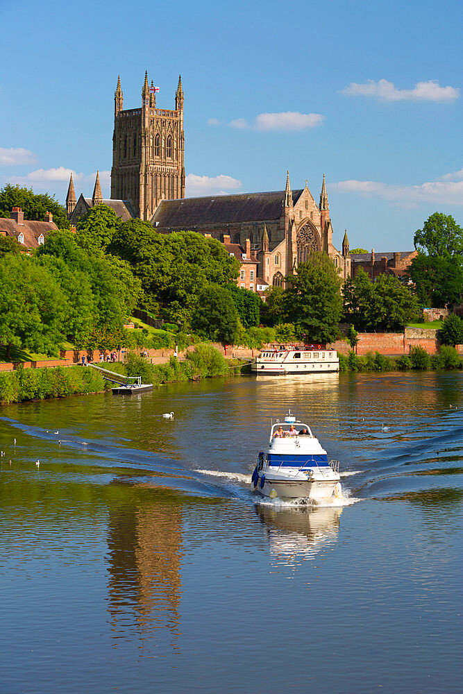 Worcester Cathedral and the River Severn, Worcester, Worcestershire, England, United Kingdom, Europe