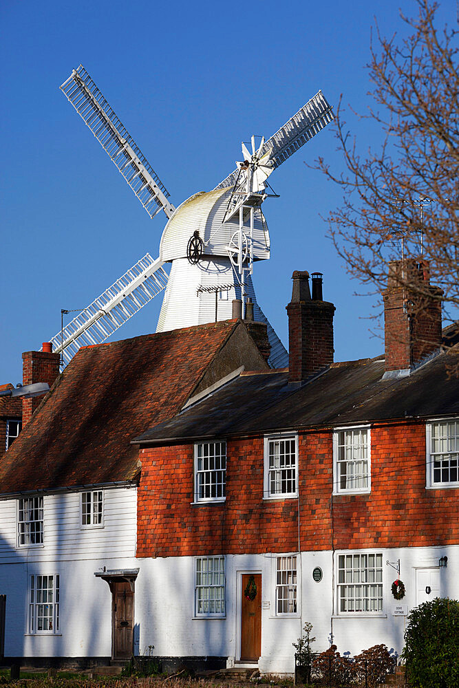 Union Mill and traditional Kent houses, Cranbrook, Kent, England, United Kingdom, Europe