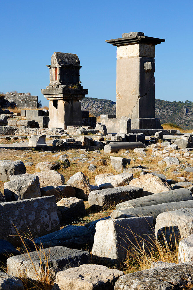 Harpy monument and Lycian tomb, Xanthos, Kalkan, Lycia, Antalya Province, Mediterranean Coast, Southwest Turkey, Anatolia, Turkey, Asia Minor, Eurasia