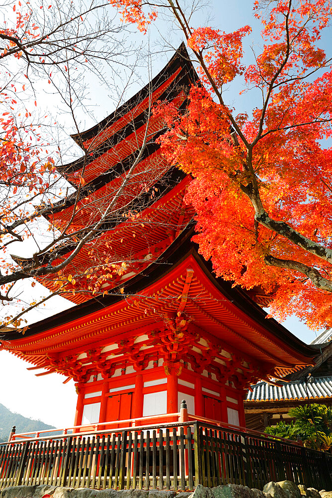 Five-Storey Pagoda (Gojunoto) in autumn, UNESCO World Heritage Site, Miyajima Island, Western Honshu, Japan, Asia