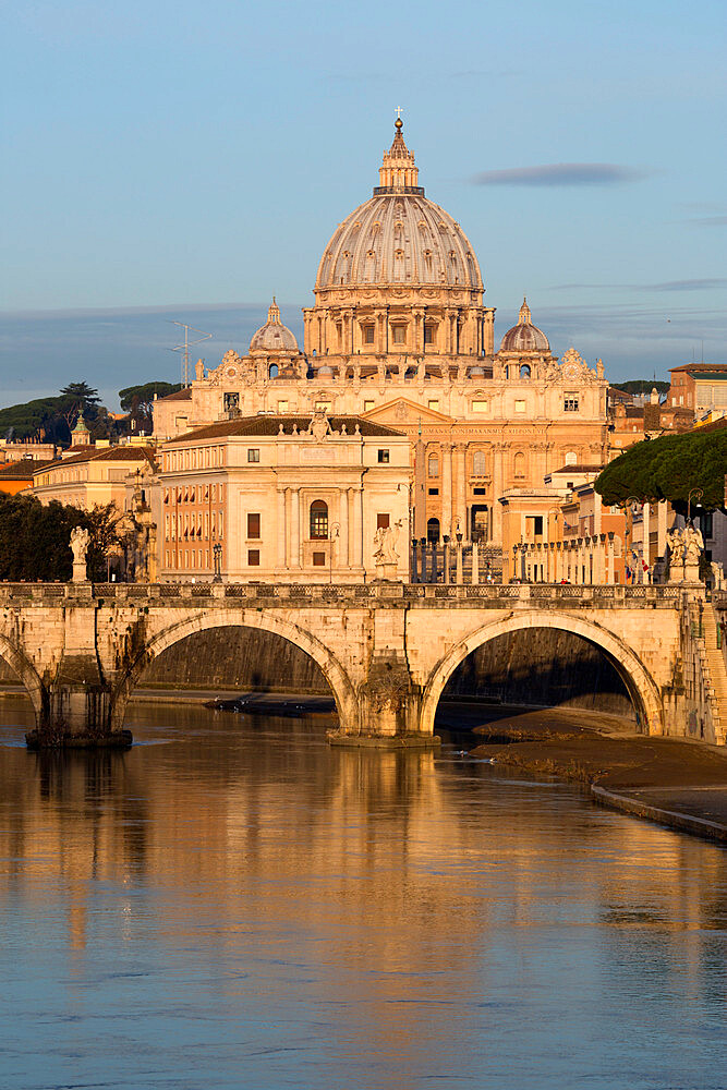 St. Peter's Basilica, the River Tiber and Ponte Sant'Angelo, Rome, Lazio, Italy, Europe