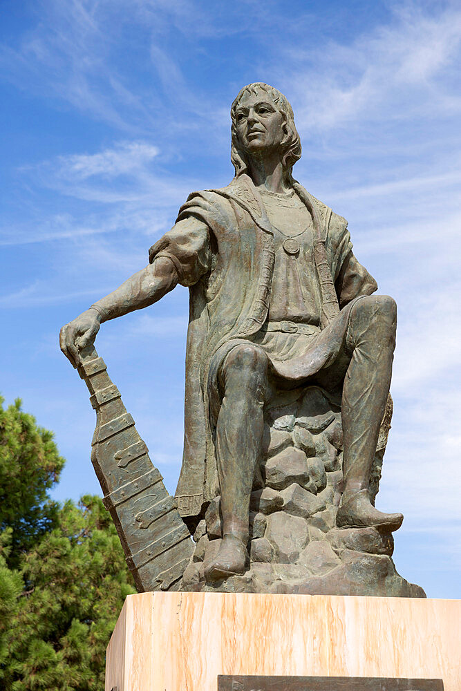 Statue of discoverer Christopher Columbus, La Rabida monastery, La Rabida, near Huelva, Costa de la Luz, Andalucia, Spain, Europe