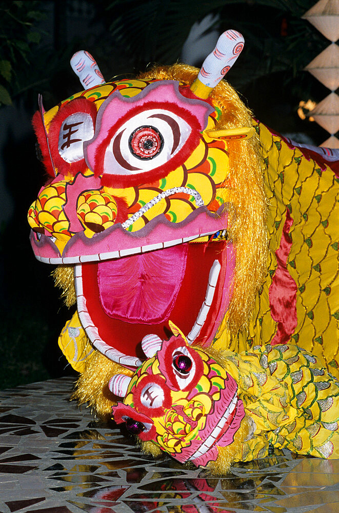 Chinese dragon dance at Chinese New Year celebrations, Vietnam, Indochina, Southeast Asia, Asia