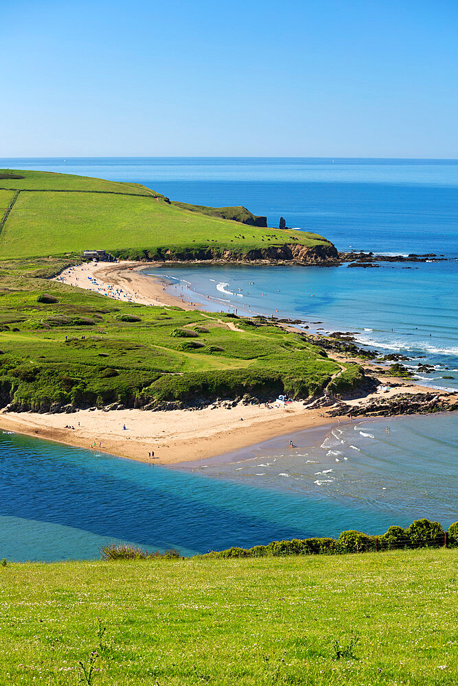 Bantham Sand beach viewed from Bigbury-on-Sea, Bantham, South Hams district, Devon, England, United Kingdom, Europe