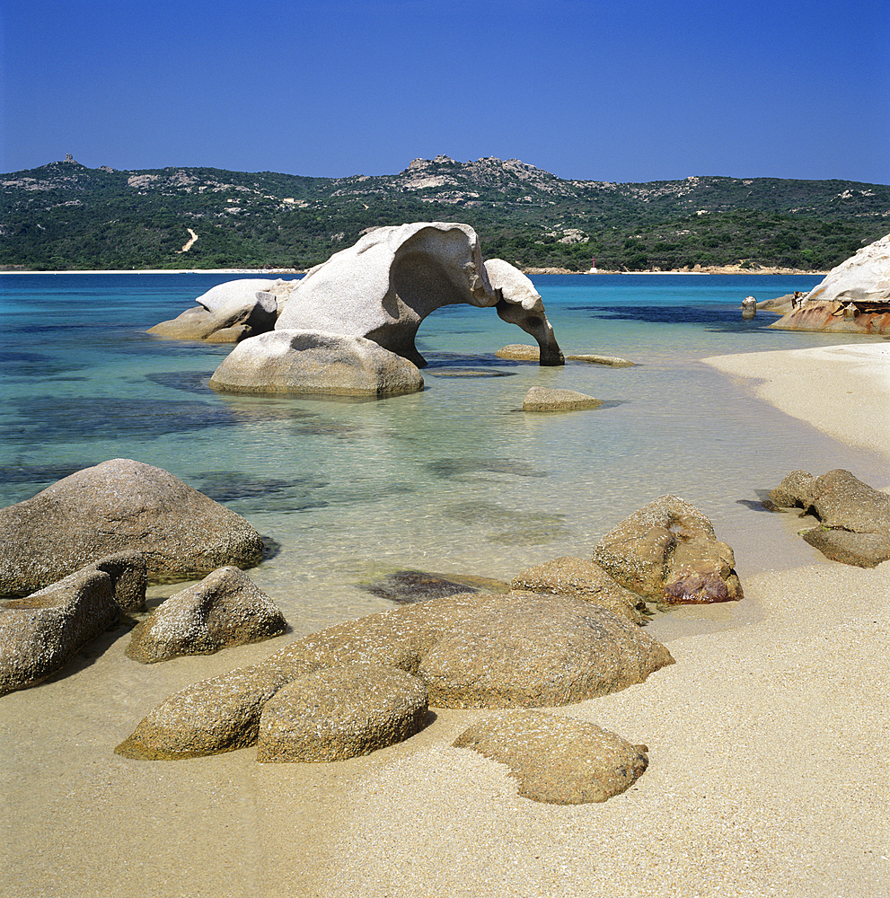 Spiaggia dell Elefante beach and the elephant rock, Cala di Volpe, Sardinia, Italy, Mediterranean, Europe