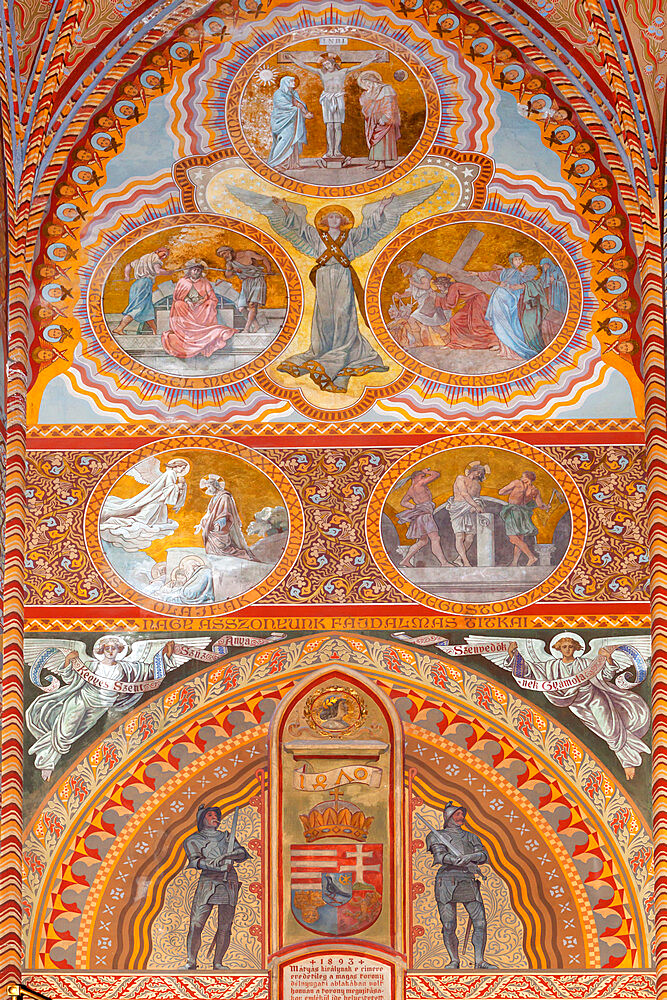 Frescoes decorating interior of Matthias Church (Matyas-Templom), UNESCO World Heritage Site, Buda, Budapest, Hungary, Europe