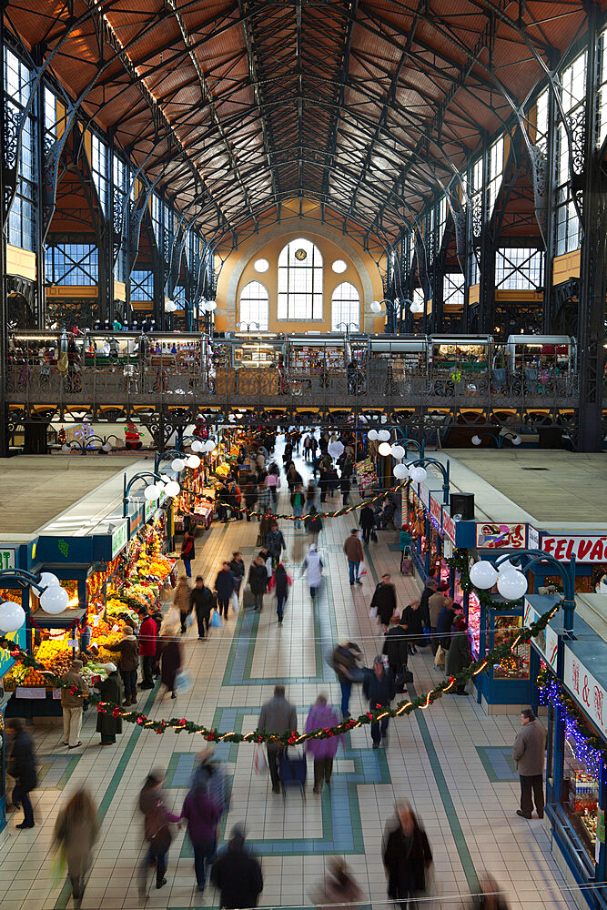 Central Market (Kozponti Vasarcsarnok) at Christmas, Budapest, Hungary, Europe