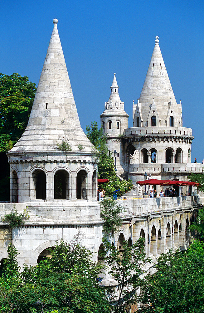 Turrets of Fishermen's Bastion (Halaszbastya), Buda, Budapest, Hungary, Europe