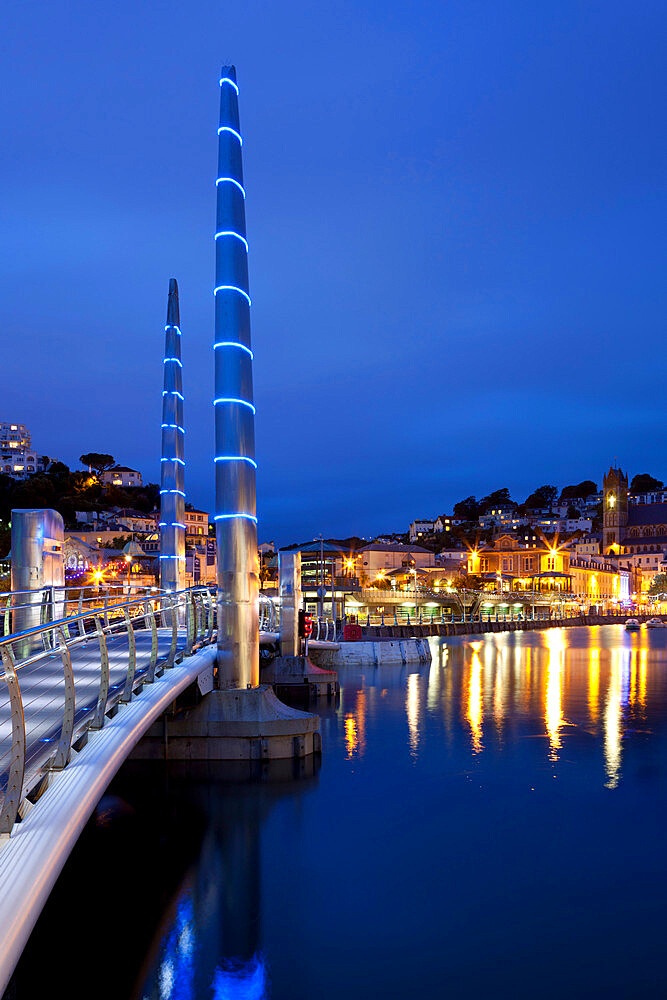 Harbour Bridge at dusk, Torquay, Devon, England, United Kingdom, Europe