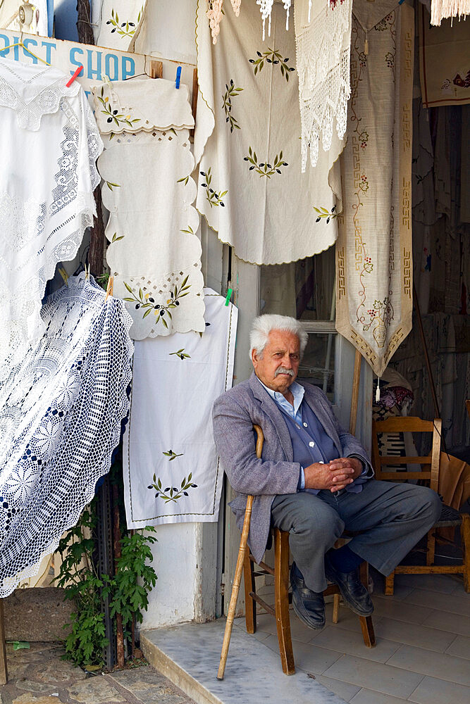 Lace shop, Kritsa, Lasithi region, Crete, Greek Islands, Greece, Europe