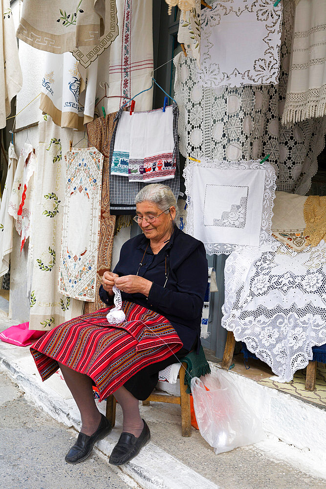 Lace shop, Kritsa, Lasithi region, Crete, Greek Islands, Greece, Europe