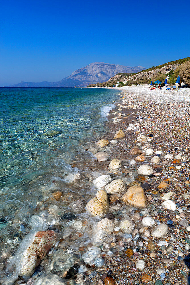 Balos beach and Mount Kerketeas, Ormos Koumeikon, Samos, Aegean Islands, Greece