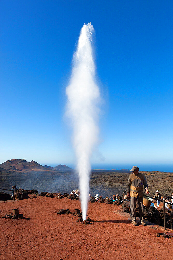 Water turning to steam by subterranean heat, Islote de Hilario, Timanfaya National Park, Lanzarote, Canary Islands, Spain