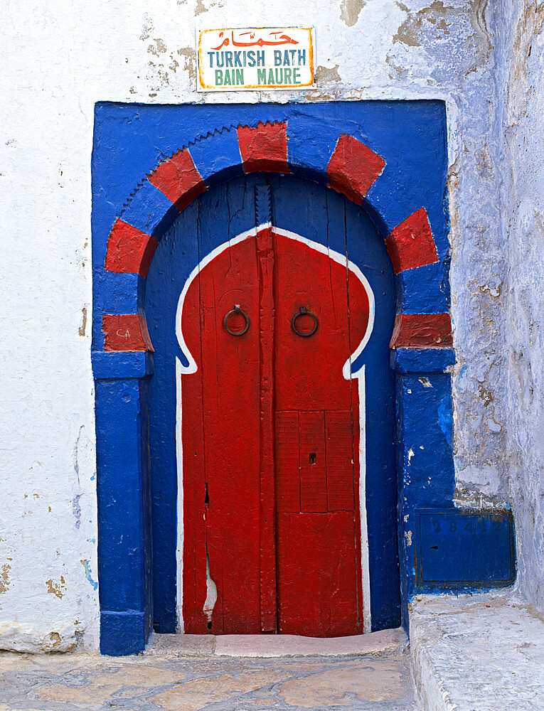 Doorway to Turkish baths in the Medina, Hammamet, Cap Bon, Tunisia, North Africa, Africa